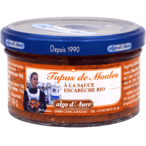 Organic mussel tapas with escabeche sauce algo d'aure concarneau seafood products