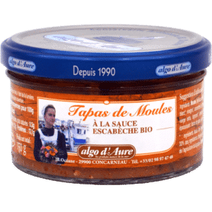 Tapas de mejillones bio con salsa escabeche algo d'aure concarneau productos del mar