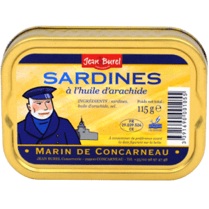Tin of sardines in peanut oil Jean Burel marin de concarneau JB OCEANE