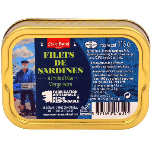 Boîte de filets de sardines à l'huile d'olive Jean Burel Marin de Concarneau JB Océane