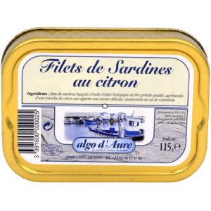 Tin of Algo d'aure JB OCEANE organic sardine fillets with lemon