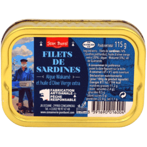 Scatola di filetti di sardine all'olio d'oliva e alga wakame Jean Burel Marin de Concarneau JB Océane