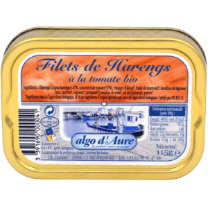 Tin of tomato herring fillets ALGO D'AURE JB OCEANE organic