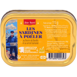 Tin of sardines to be pan-fried with beurre burel marin de concarneau