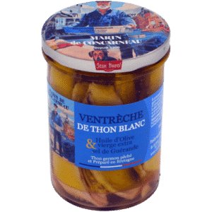 Bauchfleisch von weißem Thunfisch natives Olivenöl extra und Salz aus Guérande